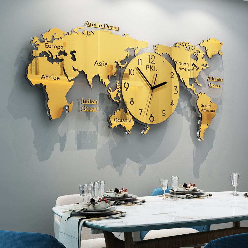 World Map Clock Wall Clock Living Room Creative Decoration Home Simple Nordic Light Luxury Modern Atmosphere Hanging Wall Clock