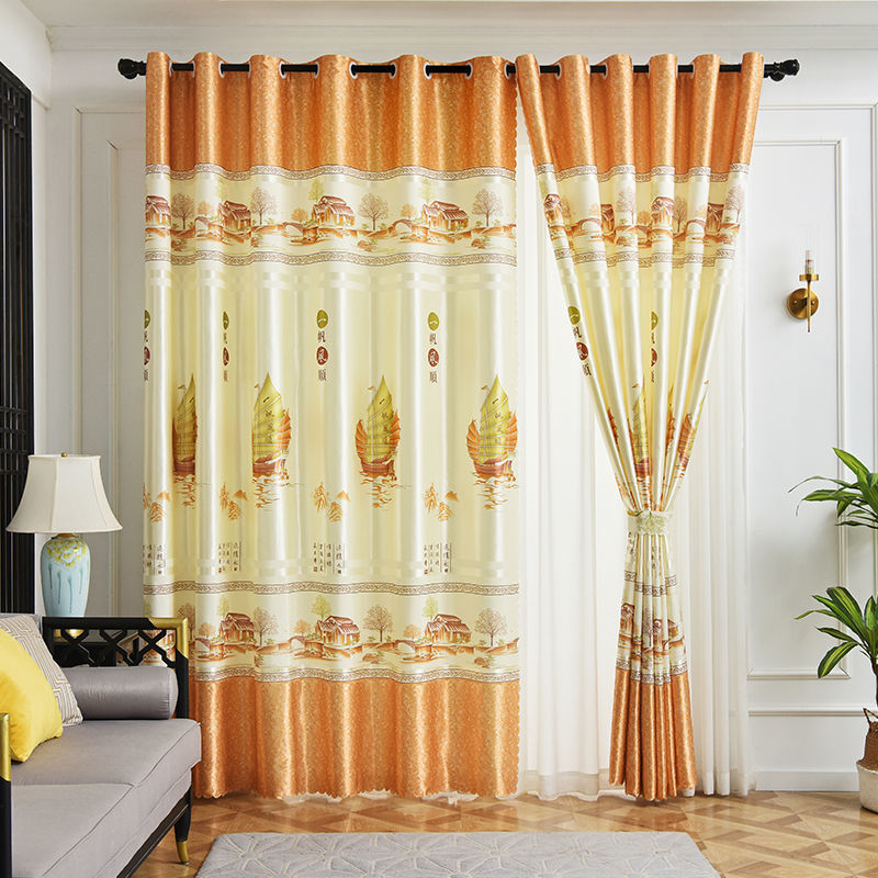 Long Balcony Hook-Style Pastoral Blackout Sunshade Curtains for Living Room and Bedroom, Ready-Made, Perforated, Special Clearance Sale Sunshade Fabric