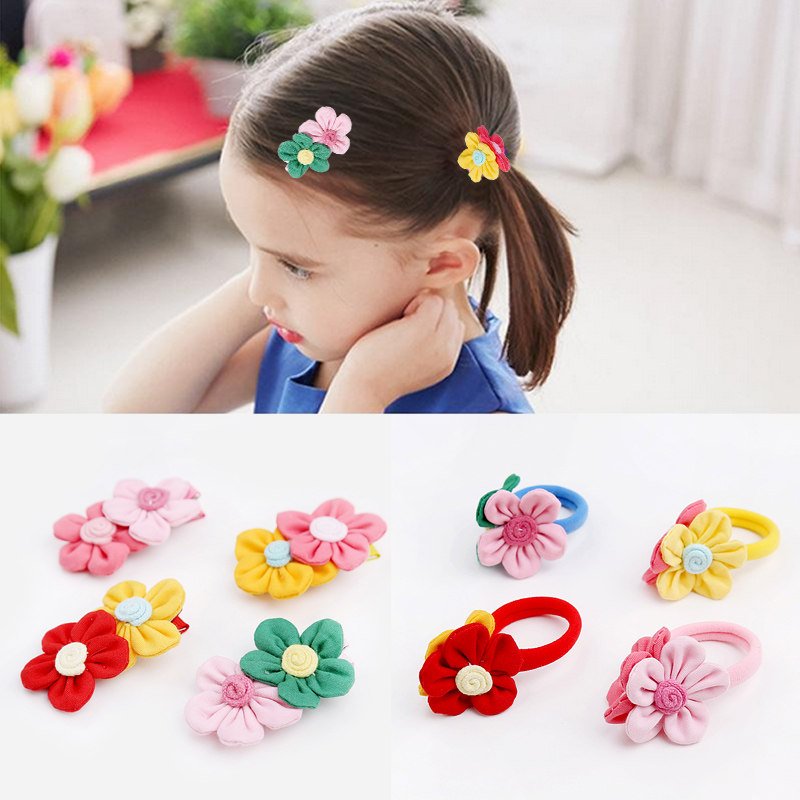 Children's hair accessories Korean version of the contrast color double flower hairpin hair ring