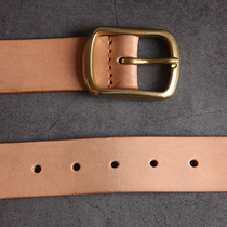 Primary color vegetable tanning leather handmade belt head layer cowhide brass pin buckle casual Joker retro tooling leather belt