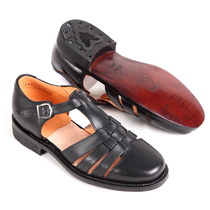 3516 factory online leather bottom 78 style three-belt cool leather shoes leather bottom Old three casual hollow Cowhide sandals men