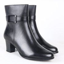 Womens high-heeled suede shoes with velvet warm side zipper Leather cotton leather boots Mom cotton leather shoes casual womens boots