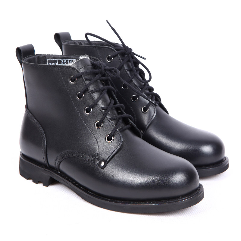 Round head high cylinder wool leather shoes Leather Shoes Genuine Leather Laces Black Warm Plus Suede Cotton Leather Leather Boots Man