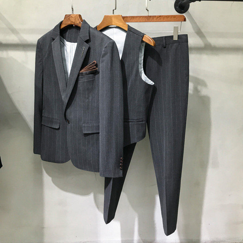 Wedding New handsome suit Men's suit Youth Korean version Trend to fix a set of casual Western suit Three sets jacket