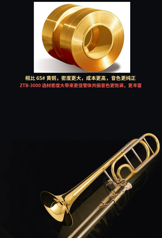 Đồng thau châu Âu trombone ZTB-3000 loại Bb / F sơn vàng trombone tiên tiến - Nhạc cụ phương Tây