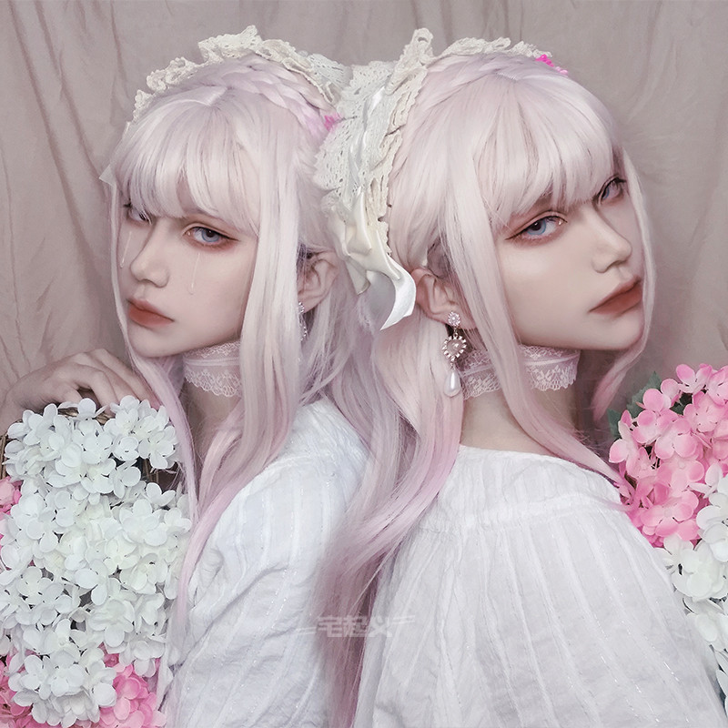 Double Sheng House uprising Peach powder gradient lolita micro-volume face water ripple long curly hair Harajuku soft sister wig