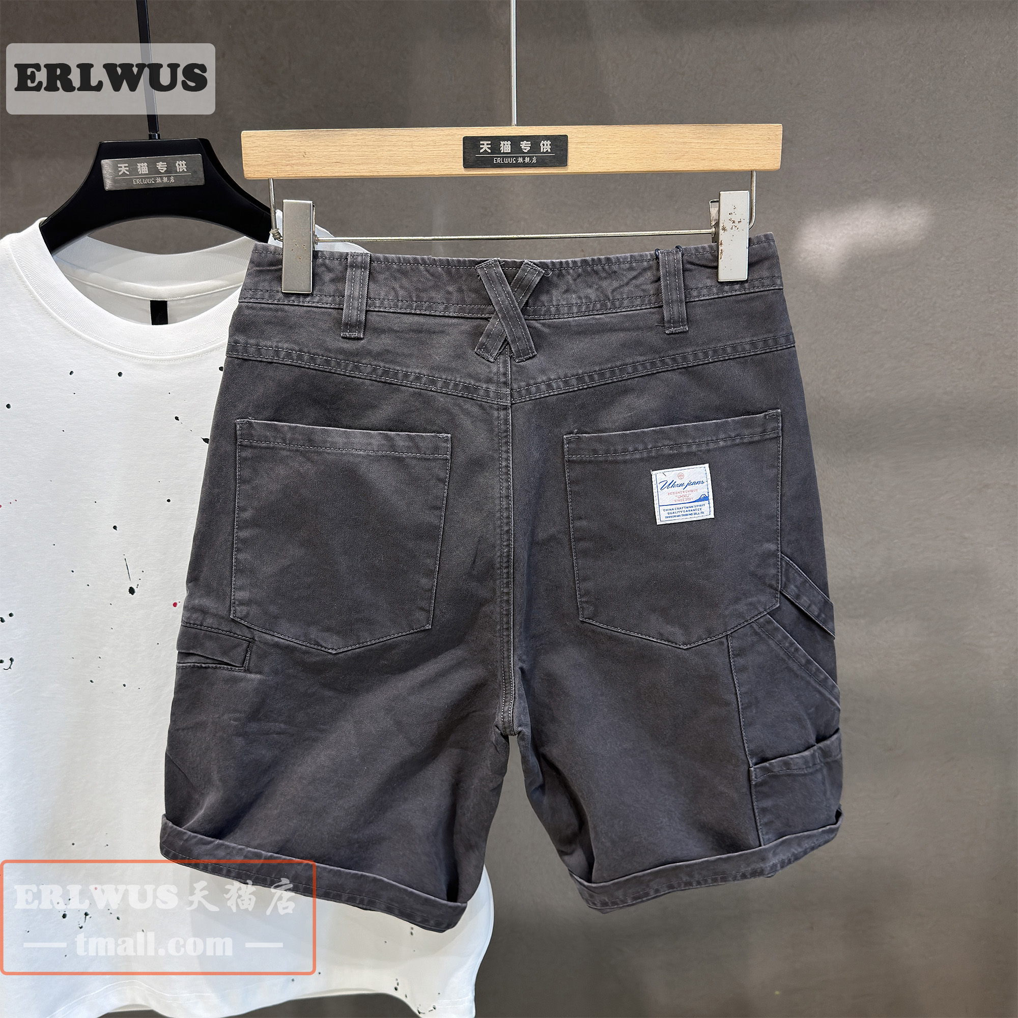 アメリカンワークウェアスタイルのカジュアルショートパンツメンズトレンドブランド純綿ゆったりストレートハイストリートカーボングレーハーフ丈5点パンツ