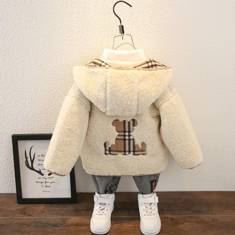 Boys' jackets autumn and winter styles Western style lamb wool children's plus velvet thick tops baby autumn clothes children's spring and autumn models