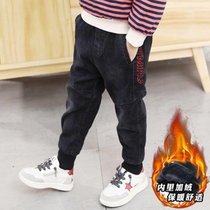  2021 children boy jeans CUHK Scout pants Boys plus velvet thickened integrated suede spring autumn winter new