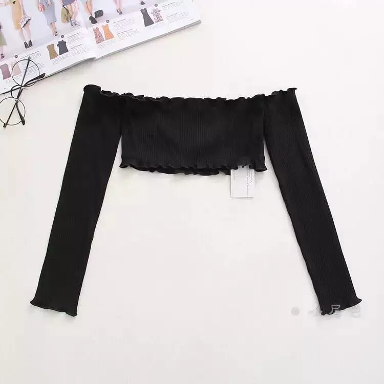 [Длинный рукав майка сексуальный открытый плечо вечерний Bustier Crop top]