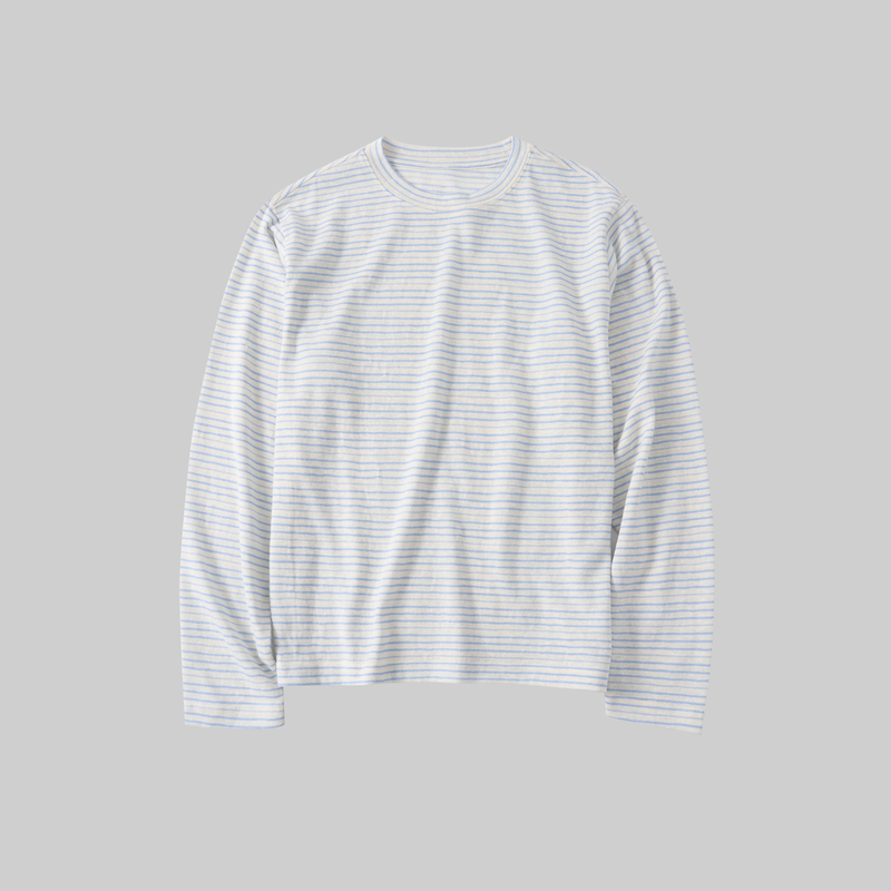 Cat and Mouse 25Aw Striped Crew Neck Long-Sleeve Sweatshirt Casual Short Wide T-Shirt Base Layer Top