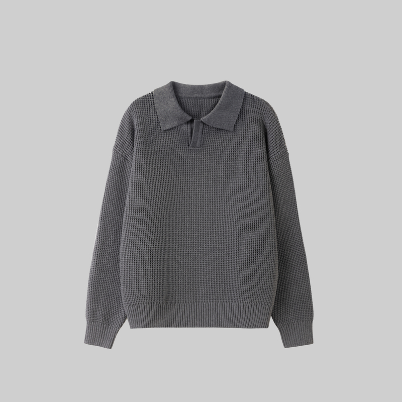Cat and Mouse Extra Heavy Anti-Pilling Warm V-Neck Pullover Sweater with Lapel, Thickened Polo Long Sleeve for Autumn and Winter, American Style