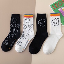 Nick Socks Socks female black and white rabbit cute soft sister mid-tube Socks girl cartoon College wind cotton tide Socks