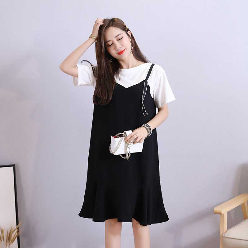 maternity dress summer skirt new pattern mm Korean Edition Two piece set straps Short sleeved Cotton Top Chiffon Dressin the Women's clothing/Boutique , Large size women  category - from Buy2taobao.com to provide professional Taobao agent buy service
