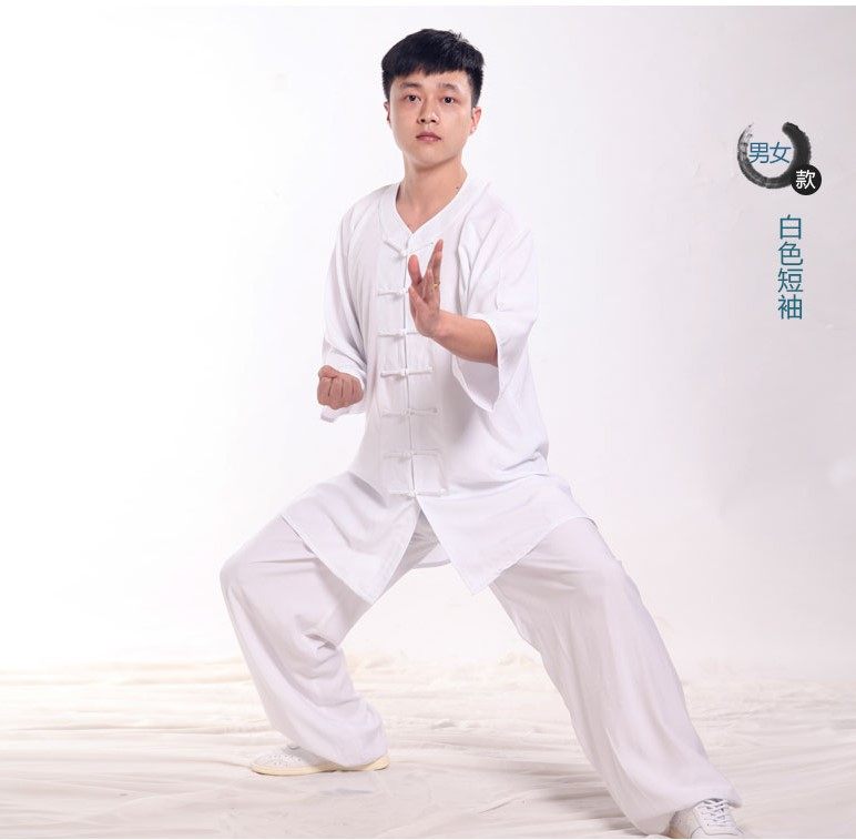 Cotton sweat-absorbing breathable long and short sleeves artificial cotton tai Chi clothes cotton cotton women's summer Taijiquan clothing men's cotton mom