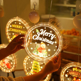 Christmas Led Decorative Light-Up Door Hanging Christmas Tree Shopping Mall Window Atmosphere Light Painted Round Suction Cup Hanging Light