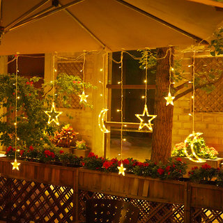 Solar Lights Led Star Moon Curtain Small String Lights Outdoor Courtyard Waterproof Garden Villa Balcony Decoration