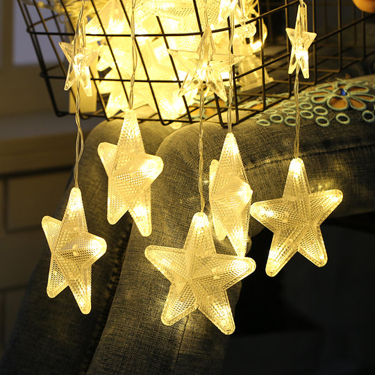 Led Star Fairy Lights Flashing String Lights Starry Sky Five-Pointed Star Lights Girly Bedroom Lights Wedding Celebration ins Colored Lights Decoration