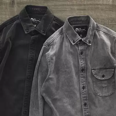 Autumn men's shirt new casual texture do old gray tide retro slim denim long sleeve shirt