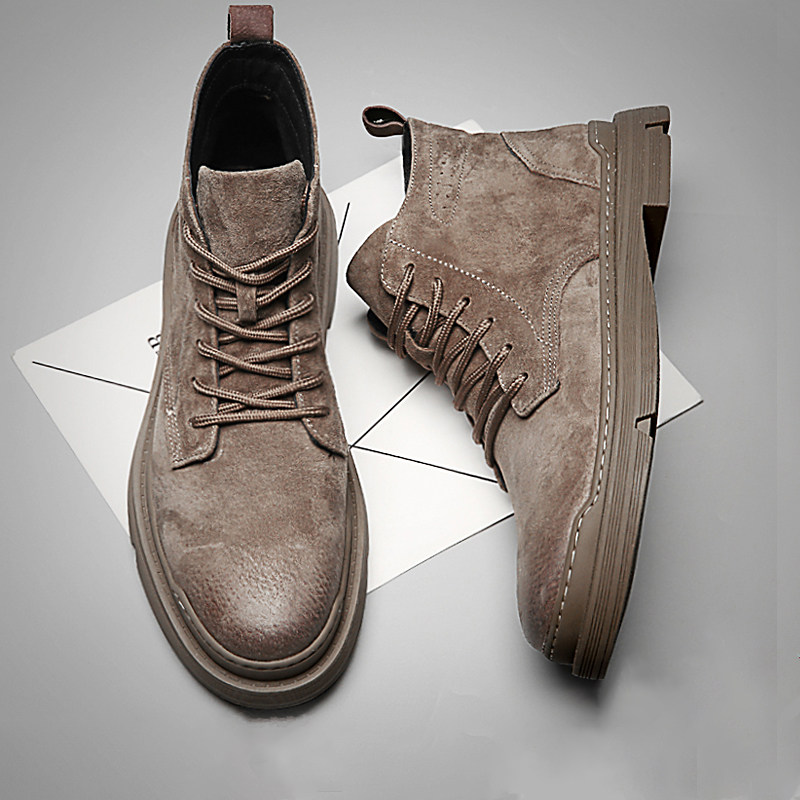 Genuine leather men Martin boots Men's Wolf Boots Male short boots Cylinder Tooling Boots High Silo Inglées Boots Men's Shoes