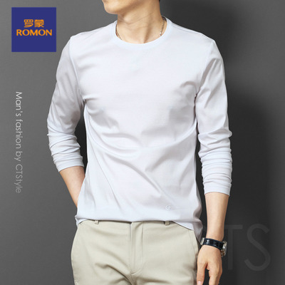 Lomon High-end T-shirt men summer long sleeved cotton loose men round-collar cotton ice wire white blouse