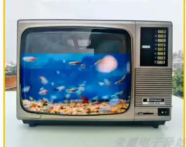 Small fish tank, old TV, black and white old objects, fish tank modification, decoration, turtle fish tank