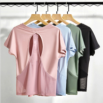 Yoga clothing top female hollow beauty back net gauze sexy quick-drying T-shirt gym running sports short sleeve summer