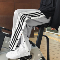 Spring and summer Korean straight side row button pants mens loose basketball pants toe sports pants mens casual full open row buckle pants