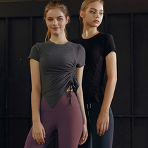 Summer Korean tassel lace-up short sleeve womens fashion casual slim yoga clothes fitness clothes striped T-shirt womens short sleeves