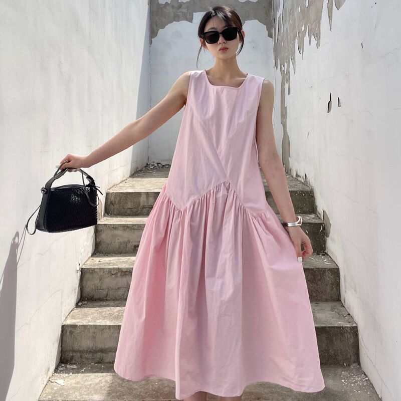Pink French-Style Gentle Sleeveless Dress, Summer 2025 New Design, Age-Reducing Long Tank Dress, Summer Outfit