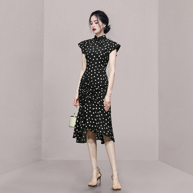 HiSunday cheongsam mermaid qun long female young girls new Chinese style black thin temperament jumpsuit qun