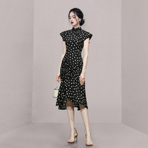 HiSunday cheongsam fishtail qun long female young girl new Chinese black slim temperament jumpsuit qun
