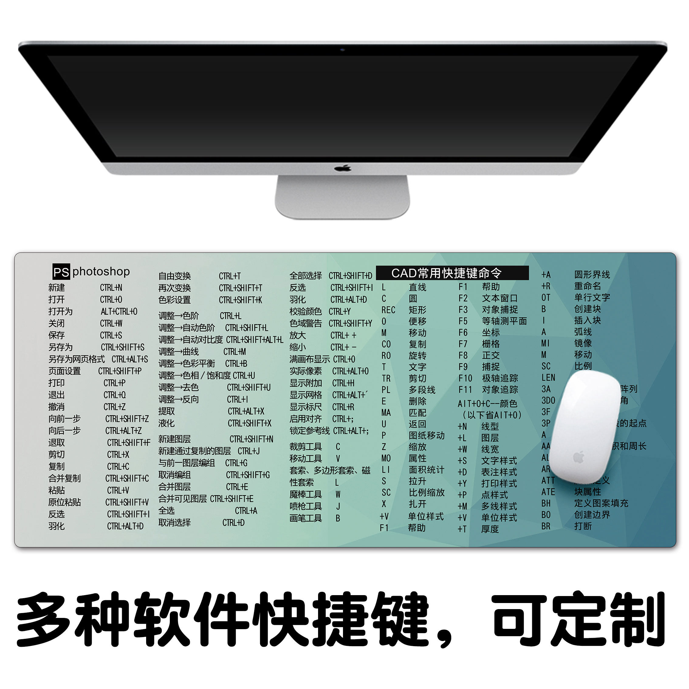 Shortcut mouse pad EXCEL oversized office CAD PS word office software Daquan custom mouse pad