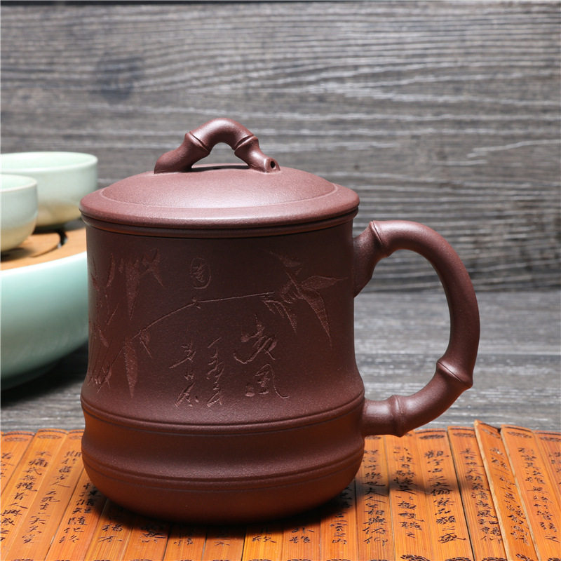 Lixing Purple Sand Cup Jacket Guts Cup Bamboo Festival Cup Full Handmade Purple Sand Drinking Water Cup Ceramic Cup Office Cup