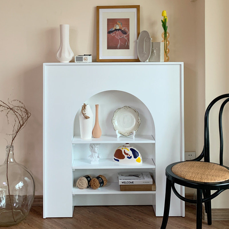 Nordic Genguan Fireplace Cabinet Minimalist White Fireplace Frame Photographic Background Wall Decoration Cabinet Living-room Shelf Display Cabinet