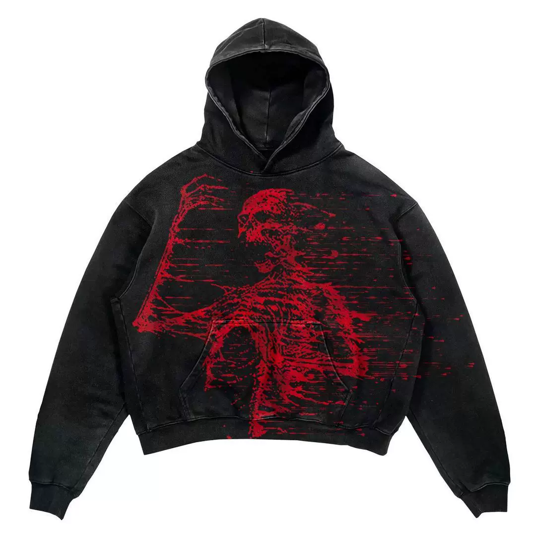 Худи с панк-принтом ХАРАБУКУ FASHION OVERSIZE HOODIE HIP-HOP