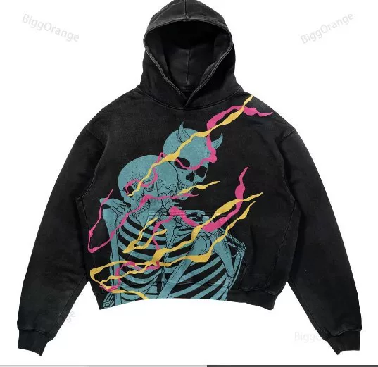 Худи с панк-принтом ХАРАБУКУ FASHION OVERSIZE HOODIE HIP-HOP