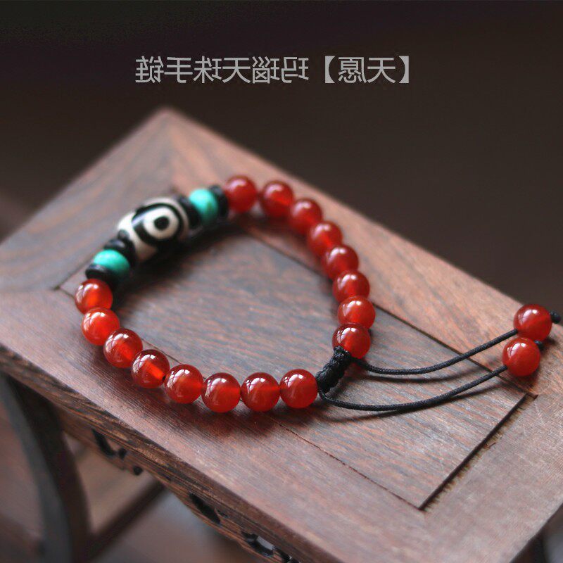时尚三眼天珠红玛瑙手链复古民族风手饰新品首饰饰品本命年红色手