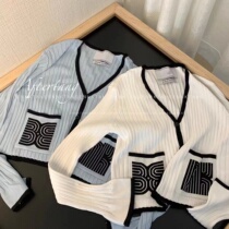 eenk2021 early autumn new collage pattern v collar knit cardiolor 100 hitch