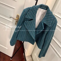 eenk 2021 autumn winter new turnover classic vintage retro lattice short blouses jacket