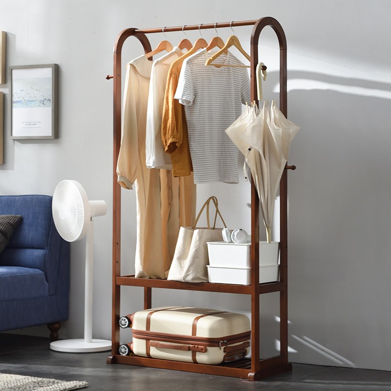 Solid wood clotheshorse hanging hanger on floor Home bedroom hanging clothes hanger Easy multifunctional shelf clothes rack