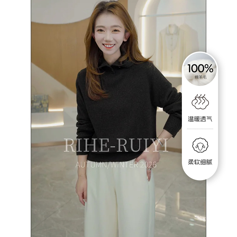 R H 【Brown Tone Time】Retro New Classic Sheep Wool Long-Sleeved Pullover Knitted Sweater 2050