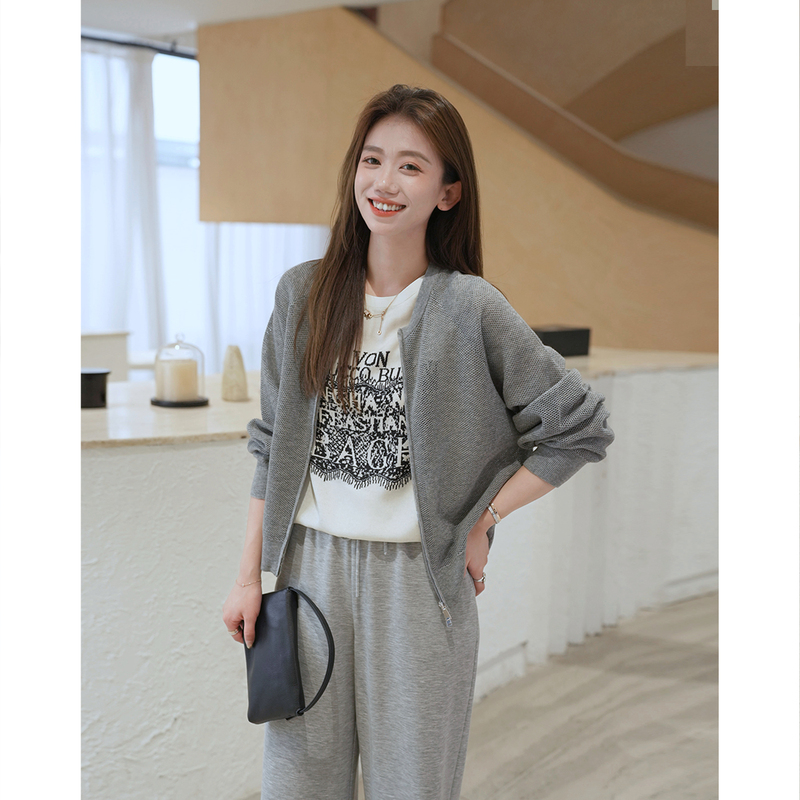 R H 【Minimalist Hollow Out】669735 Spring/Summer New Fine Wool Solid Color Long Sleeve Sweater Cardigan