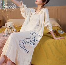 Japanese GP Princess Wind Pure Cotton Sleeping Dress Lady Spring Autumn Season Long Sleeves Loose Cute Pyjamas Dress Long and Exterior Wear