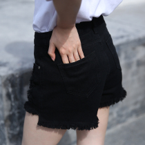 Black denim shorts women Summer high waist a-shaped loose casual outside wear 2021 New slim hole hot pants tide ins