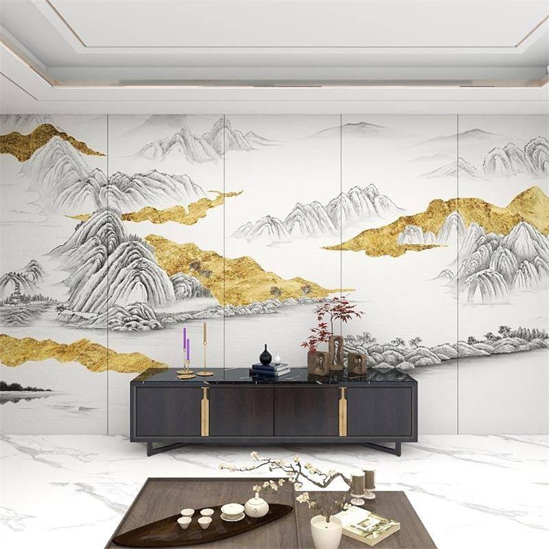 New Chinese landscape Living room Bedroom Decoration Painting ink scenery Bamboo Wood Fiber Integrated Wall Panel Hotel Hotpot Buckle plate
