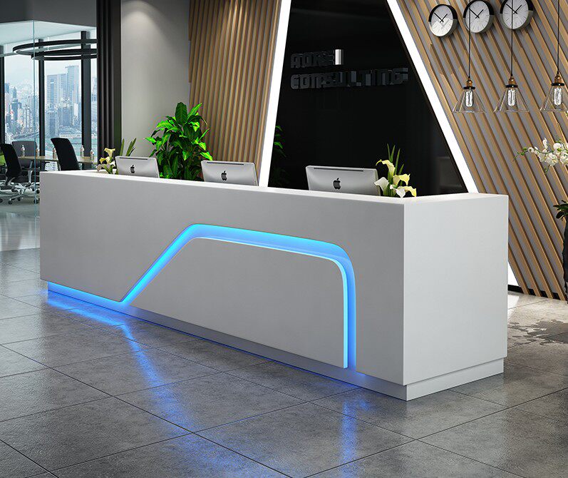 Custom company paint front desk reception desk new products with lights bar table beauty salon training organization hotel welcome desk