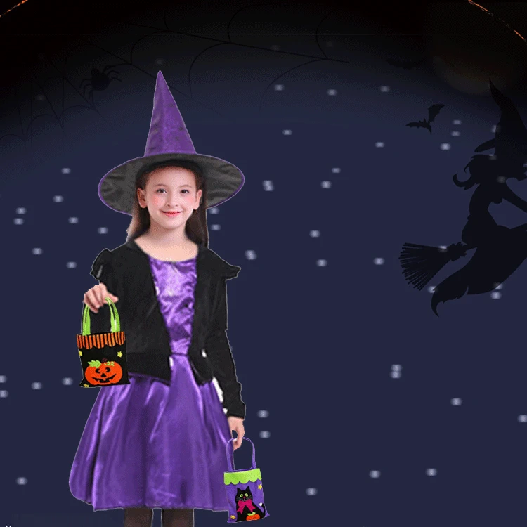 Halloween trẻ em trang phục bé gái váy công chúa quần áo phù thủy phù thủy ăn mặc cô gái hóa trang trình diễn trang phục