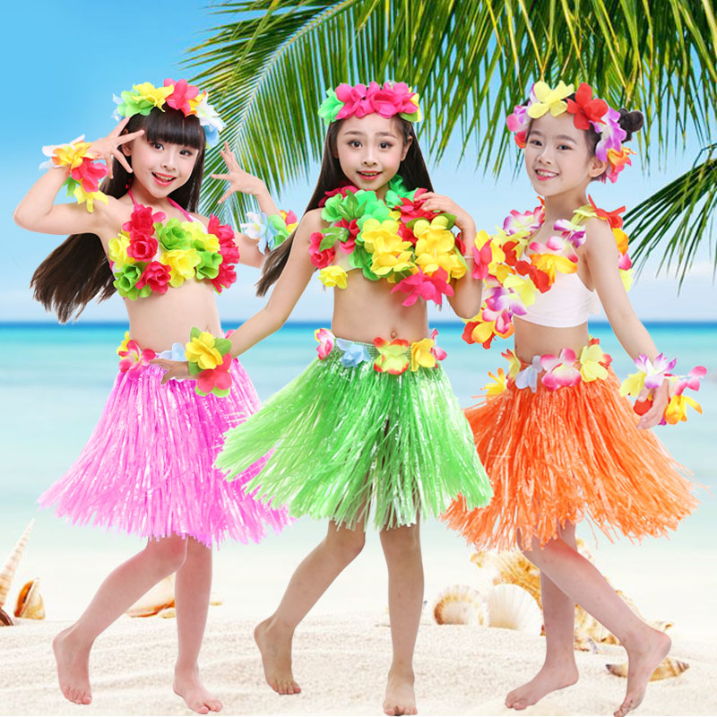 夏威夷草裙舞服装六一儿童节演出服套装：环保海草舞裙子，幼儿园舞蹈新风尚！