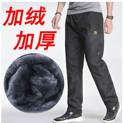 Fleece-Lined Thickened Polyester Sports Pants for Men, Warm Long Pants, Loose Straight-Leg Casual Pants, Windproof Smooth Material for Winter Fleece-Lined Thickened Polyester Sports Pants for Men, Warm Long Pants, Loose Straight-Leg Casual Pants, Windproof Smooth Material for Winter